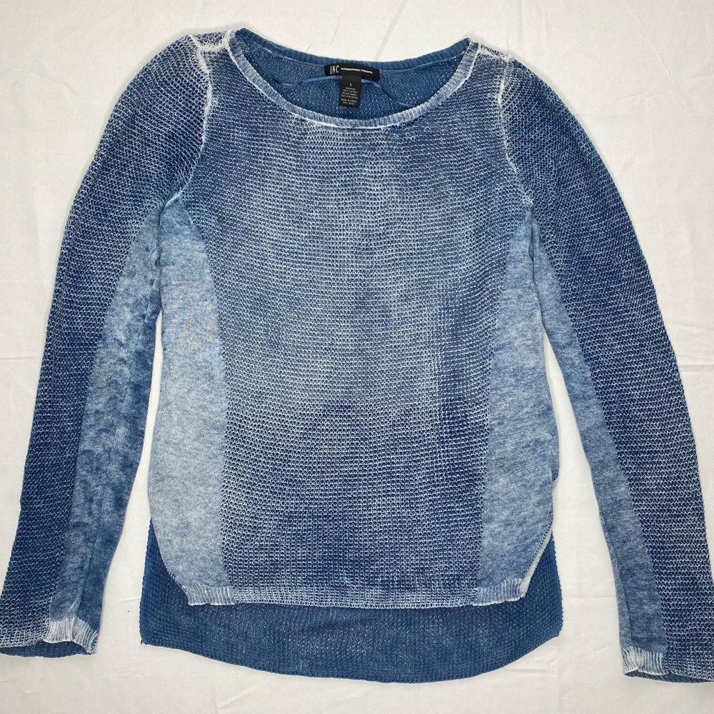 INC International Concepts Two-Tone Blue Knit Long Sleeve Top